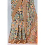 Beige linen digital print saree with unstitched blouse (5.5mtr), elegant Indian women's traditional wear