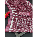 Maroon cotton linen woven design saree with unstitched blouse, 5.5mtr for women's traditional Indian fashion