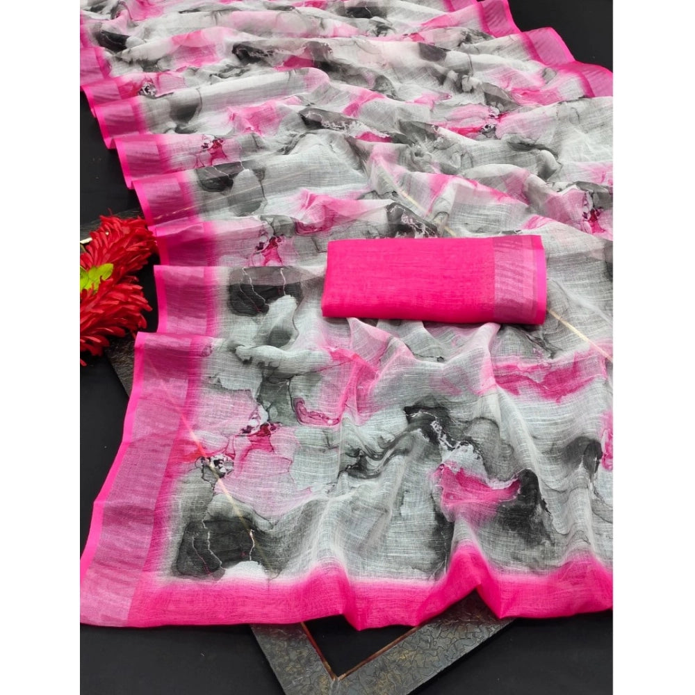 Pink cotton linen woven design saree with unstitched blouse (5.5Mtr)