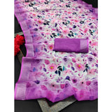 Purple cotton-linen woven design saree with unstitched blouse (5.5Mtr)