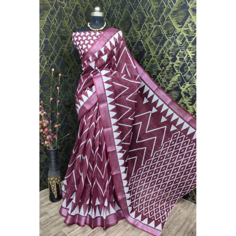Maroon cotton linen woven saree with unstitched blouse, vibrant Indian ethnic wear for women