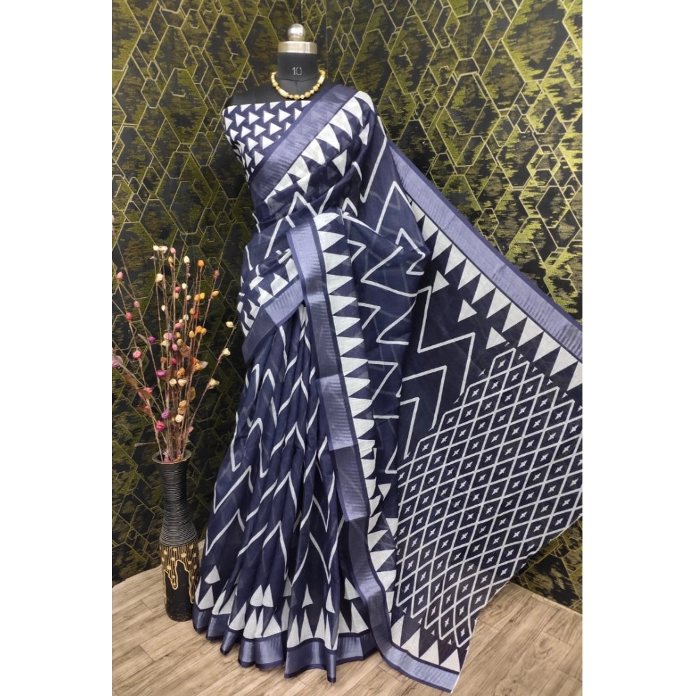 Grey cotton linen woven saree with unstitched blouse (5.5Mtr) - classic Indian traditional wear