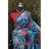 Blue cotton linen woven design saree with unstitched blouse, 5.5mtr - traditional Indian women's fashion accessory
