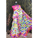 Pink cotton linen woven design saree with unstitched blouse (5.5Mtr)