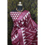 Maroon cotton linen woven design saree with unstitched blouse (5.5Mtr) - close-up of intricate pattern details