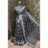 Black cotton linen woven design saree with unstitched blouse (5.5Mtr) - intricate pattern, perfect for traditional wear