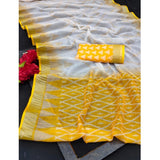 Yellow cotton linen woven design saree with unstitched blouse (5.5mtr)
