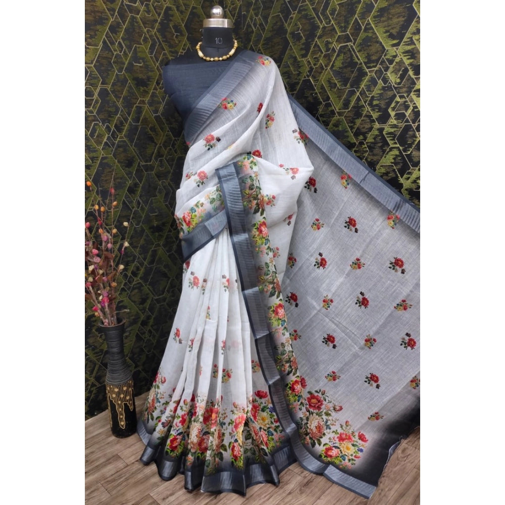Black cotton linen woven saree with unstitched blouse (5.5Mtr) - stylish traditional Indian attire for women