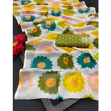 Green cotton linen woven saree with unstitched blouse, 5.5mtr for traditional Indian attire