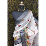 Black cotton linen woven saree with unstitched blouse (5.5Mtr) - elegant Indian traditional wear for women
