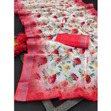 Red cotton linen woven saree with unstitched blouse (5.5Mtr)