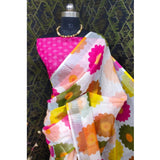 Pink cotton linen woven saree with unstitched blouse (5.5mtr) - traditional Indian women's fashion