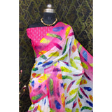 Pink cotton linen woven saree with unstitched blouse (5.5mtr), traditional Indian clothing