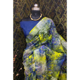 Blue cotton linen woven design saree with unstitched blouse (5.5mtr)