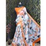 Orange cotton linen woven saree with unstitched blouse (5.5mtr), traditional Indian women's fashion accessory