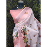 Peach cotton linen woven saree with unstitched blouse (5.5Mtr), versatile Indian traditional wear