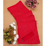 Red striped Vichitra silk saree with unstitched blouse (5.5Mtr), traditional Indian fashion wear on mannequin