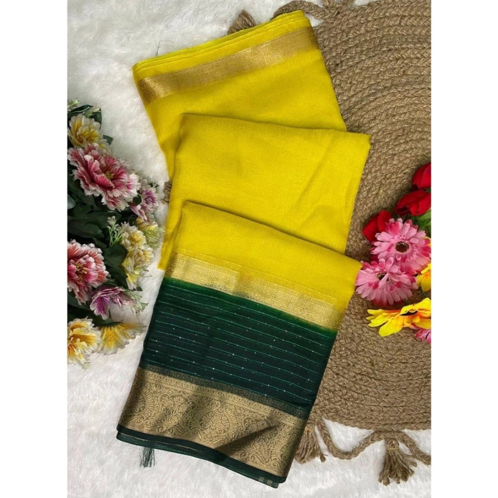 Yellow khadi cotton solid saree with unstitched blouse (5.5mtr)