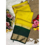 Yellow khadi cotton solid saree with unstitched blouse (5.5mtr)
