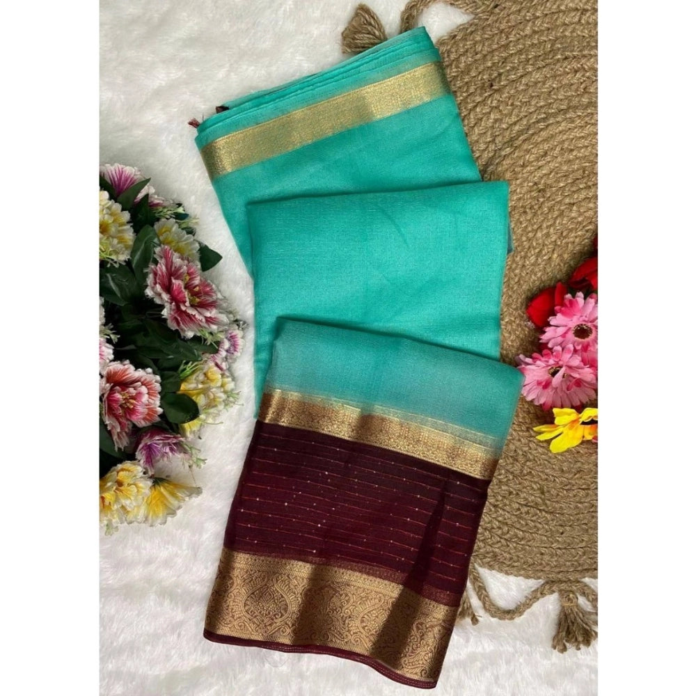 Sky Blue khadi cotton solid saree with unstitched blouse, 5.5mtr for traditional Indian wear