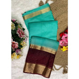 Sky Blue khadi cotton solid saree with unstitched blouse, 5.5mtr for traditional Indian wear