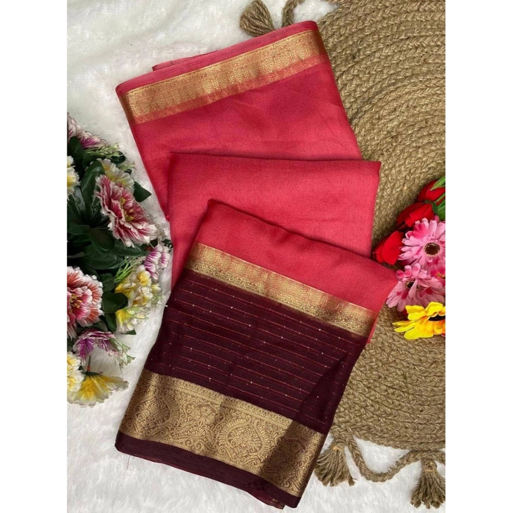 Pink Khadi Cotton solid saree with unstitched blouse (5.5mtr) on mannequin