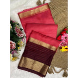 Pink Khadi Cotton solid saree with unstitched blouse (5.5mtr) on mannequin