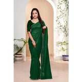 Green Vichitra silk striped saree with unstitched blouse (5.5mtr), traditional Indian women's wear on mannequin