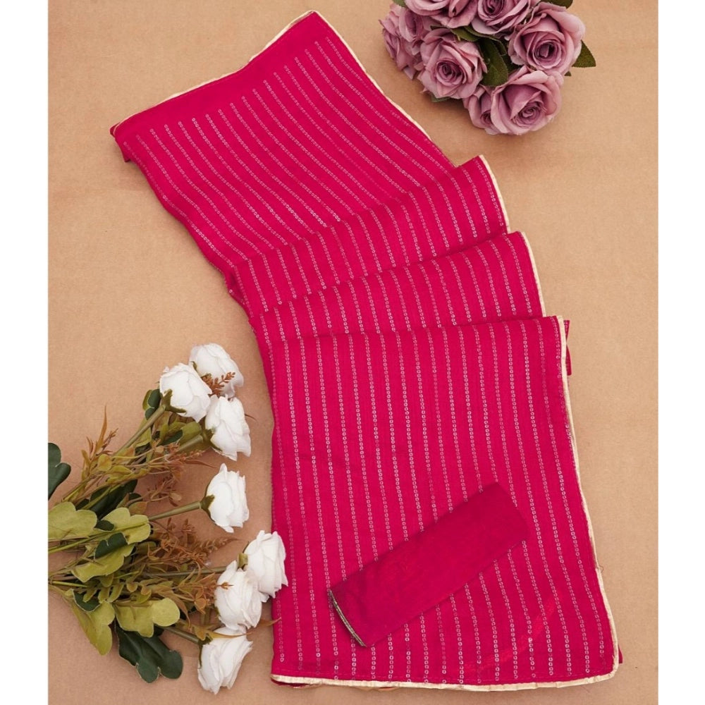 Women's pink Vichitra silk striped saree with unstitched blouse, 5.5mtr - elegant Indian fashion accessory on mannequin