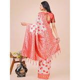 Red linen cotton printed saree with unstitched blouse (5.5mtr), vibrant ethnic wear for women