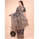 Black cotton printed saree with unstitched blouse (5.5Mtr) on mannequin