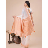 White linen cotton printed saree with unstitched blouse (5.5Mtr) - vibrant pattern for traditional Indian wear