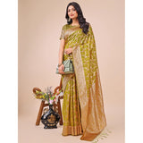 Olive green linen cotton printed saree with unstitched blouse, vibrant pattern on 5.5mtr fabric for women's fashion
