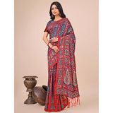 Women's pink cotton printed saree with unstitched blouse (5.5mtr), vibrant traditional attire for festive occasions