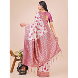 Magenta linen-cotton printed saree with unstitched blouse, vibrant ethnic wear for women