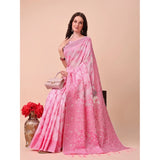 Pink cotton printed saree with unstitched blouse (5.5mtr), vibrant Indian fashion for women