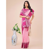 Light pink Lichi silk printed saree with unstitched blouse, 5.5Mtr for Indian women's fashion