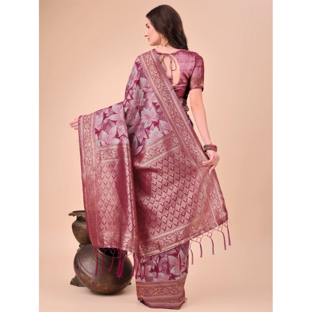 Magenta cotton printed saree with unstitched blouse (5.5mtr), traditional Indian women's wear