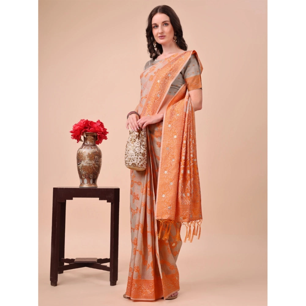 Orange cotton printed saree with unstitched blouse (5.5Mtr), vibrant Indian wear for women