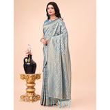 Sky blue cotton printed saree with unstitched blouse (5.5mtr), colorful design for women's fashion