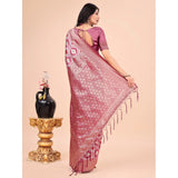 Women's pink cotton printed saree with unstitched blouse (5.5mtr), vibrant design on display