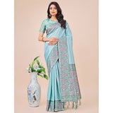 Teal Lichi Silk printed saree with unstitched blouse (5.5Mtr) - women's ethnic wear accessory
