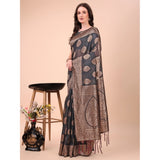 Black cotton printed saree with unstitched blouse, vibrant design for traditional Indian wear