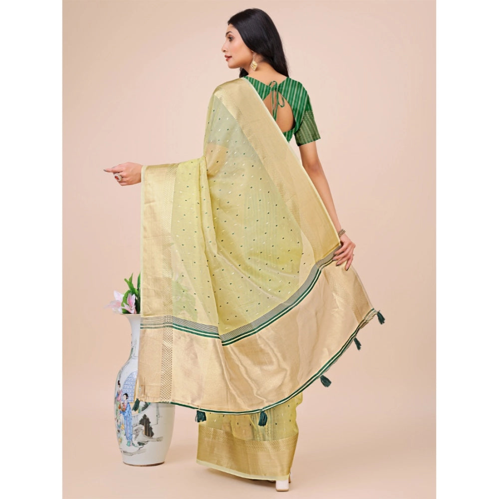 Light green organza printed saree with unstitched blouse (5.5Mtr), elegant Indian women's wear