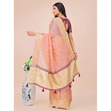 Light Pink organza printed saree with unstitched blouse (5.5mtr), vibrant floral design on display
