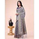 Navy blue cotton printed saree with unstitched blouse (5.5Mtr), vibrant design for women's fashion