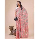 White cotton printed saree with unstitched blouse (5.5Mtr), vibrant design for traditional Indian wear