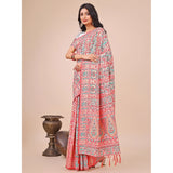White cotton printed saree with unstitched blouse (5.5mtr), traditional Indian women's attire on display