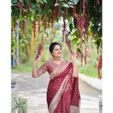 Maroon silk printed saree with unstitched blouse (5.5mtr), luxurious silk ethnic wear for women
