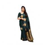 Green silk printed saree with unstitched blouse (5.5mtr)